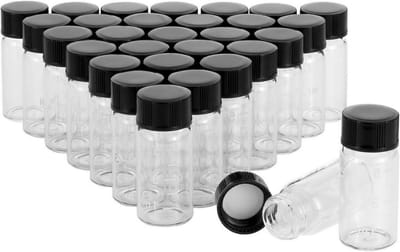 30 Stuks 5ml Heldere Glazen Flesjes met Zwarte Schroefdop - Lege Vials, Monsterpotjes en Laboratorium Containers