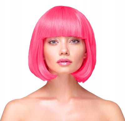 Roze Bob Pruik met Pony - Kort, Recht, Feestelijk