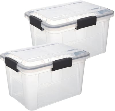 5Five opberg Box met deksel - 2x - Solutions Protect - 18 liter - 38 x 29 x 25 cm - kunststof - transparant - extra stevig