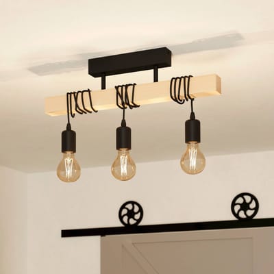 EGLO Townshend Plafondlamp - E27 - 55 cm - Zwart/Bruin - FSC Hout