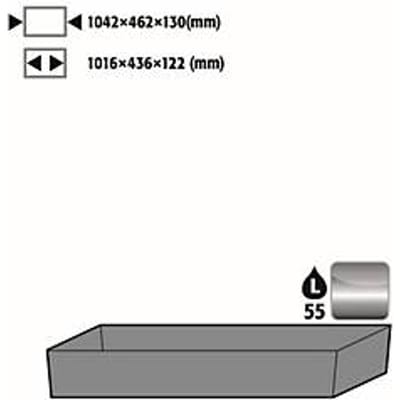 Standaard bodemopvangbak voor asecos veiligheidskasten van de series Q30, Q90 en S90, roestvrij staal 1.4016, B 1042 x D 462 x H 122 mm, 55,5 l
