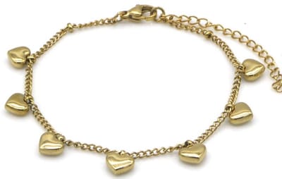 Armband hartjes hangertjes - Stainless steel - Goudkleurig - Verstelbaar 16 tot 21 Centimeter - Damesdingetjes