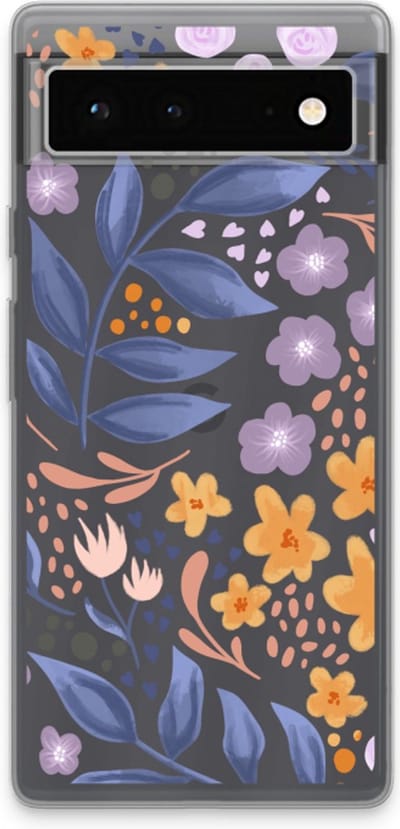 Case Company® - Hoesje geschikt voor Google Pixel 6 hoesje - Flowers with blue leaves - Soft Cover Telefoonhoesje - Bescherming aan alle Kanten en Schermrand