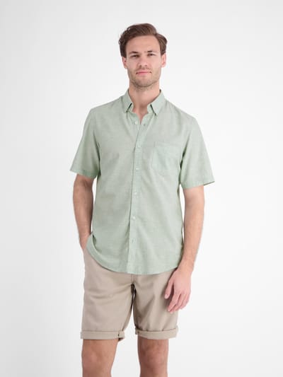 LERROS Overhemd met korte mouwen, effen, van onderhoudsvriendelijke materiaalmix , Maat: S , Kleur: BAY GREEN , 60% polyester, 40% katoen