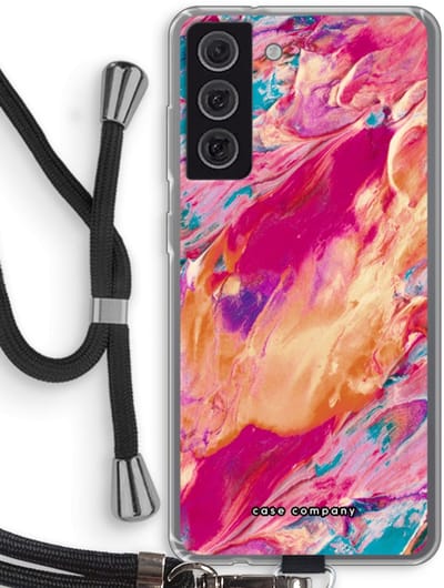 Case Company® - Hoesje met koord geschikt voor Samsung Galaxy S21 FE hoesje met Koord - Pastel Echoes - Telefoonhoesje met Zwart Koord - Bescherming aan alle Kanten en Over de Schermrand