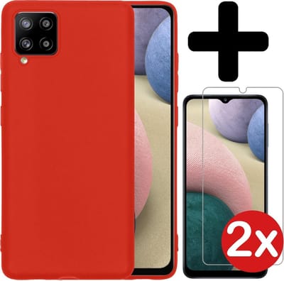 Hoesje - Met 2x Screenprotector - Geschikt voor Samsung Galaxy A12 - Sterk & Shockproof - Telefoon Hoes - Back Cover - Siliconen Case - Telefoonhoes - Rood