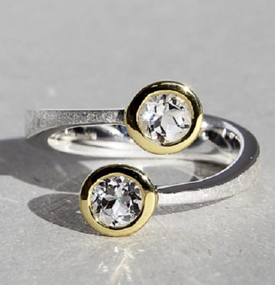 Schitterende Zilveren Ring Bergkristal Verguld 16.50 mm. (maat 52)