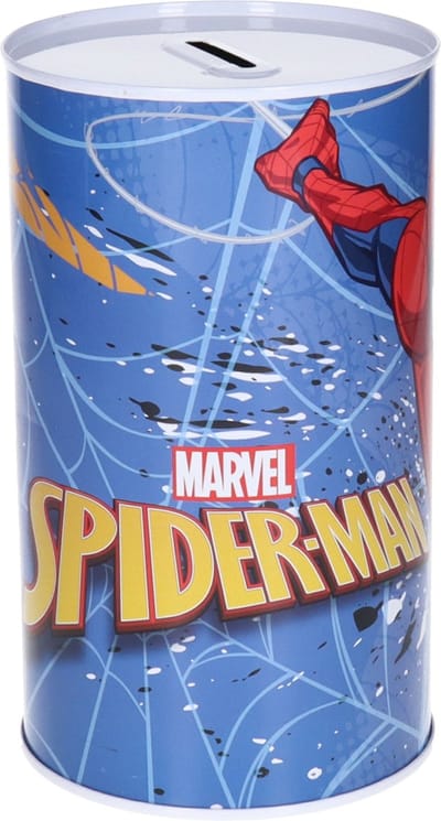 Marvel Spaarpot blik van Spiderman - voor kinderen - 10 x 17 cm - metaal - kleurenmix - cadeau
