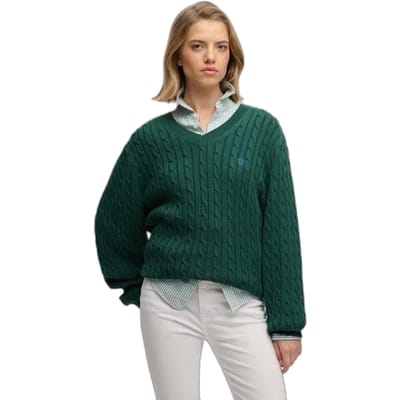 Superdry Oversized V-hals Kabeltrui Green Grootte: 36