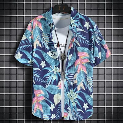 Hawaiiaanse Strand 3D Print Shirts Heren Korte Mouw Casual Shirts Kust Vakantie Kleding Losse Bloemen Tops L gray