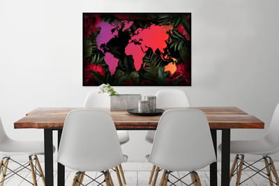 Poster in lijst - Fotolijst 90x60 cm - Posters - Wereldkaart - Kleuren - Jungle - Posterlijst zwart - Decoratie - Wanddecoratie woonkamer - Muurdecoratie slaapkamer