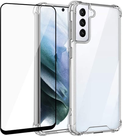 Hoesje geschikt voor Samsung Galaxy S21 FE Hoesje Clear Anti Shock Hybrid Armor Case Siliconen Back Cover Hoes Transparant - Screenprotector Beschermglas Gehard Glas Tempered Glass Full Screen Protector
