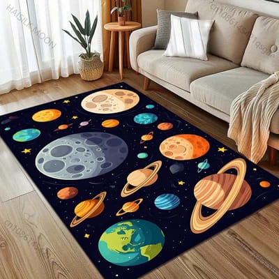 Heelal Planeet Aarde Zon Bedrukt Cartoon Tapijt voor Slaapkamer Woonkamer Bedzijde Bank Vloermat Modern Huisdecor Gebiedskleed 40x60cm (16x24in) brown