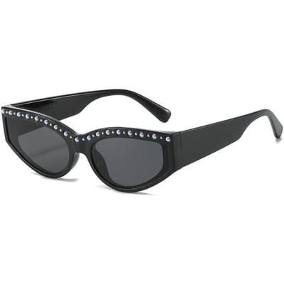 Retro Cool Glanzende Cat Eye Dames Zonnebril Luxe Stijlvol Strass Parels Klein Montuur Heren Zonnebril UV Bescherming 400 as  picture
