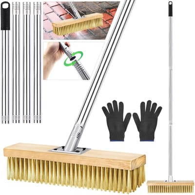 Dailygoods- Draadbezem met telescoopsteel 150 cm - Robuuste/duurzame bezem - Stalen borstelharen - Antislip handgreep - Effectieve reiniging van mos/dirt - Reinigingsborstel