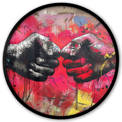 Poster in lijst Rond - Fotolijst 40x40 cm - Posters - Street art - Graffiti - Handen - Kunst - Abstract - Ronde posterlijst zwart - Decoratie - Wanddecoratie woonkamer - Muurdecoratie slaapkamer