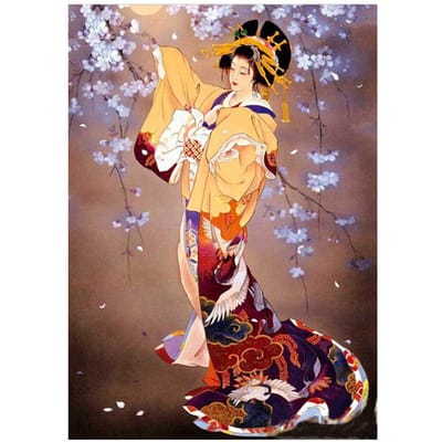 Diamant Schilderij  Japanse Vrouw  Volledig Ronde Boor Muurdecoratie Hars Strass Borduurwerk 20X30CM beige
