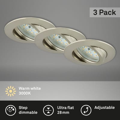 Briloner Leuchten - LED-inbouwlampen, set van 3, plafondlampen dimbaar, LED-module zwenkbaar, elk 6,5 W, 3.000 K IP23