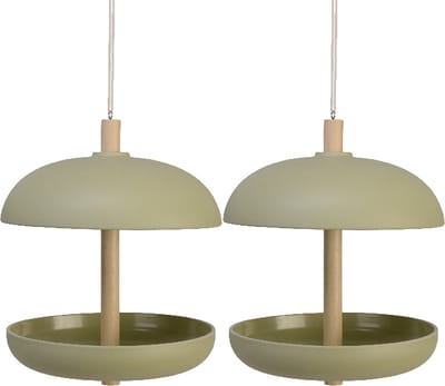 Decoris vogel voedersilo - 2x stuks - bamboe hout - lichtgroen - 21 x 25 cm