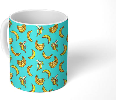Mok - Koffiemok - Design - Banaan - Fruit - Patroon - Mokken - 350 ML - Beker - Koffiemokken - Theemok