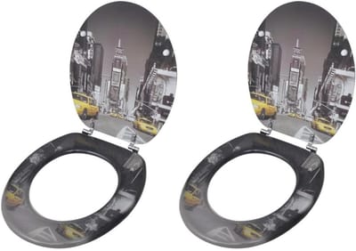 Toiletzittingen met Deksel - WC Brillen - Badkamer Opknappen - Universele Pasvorm - 2 stuks - New York Design