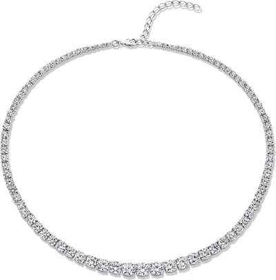 New Bling 9NB-1302 Zilveren Ketting met Zirkonia - Tenniscollier - Aflopend - 7 tot 3mm - 40+5cm - Rhodium - Zilver