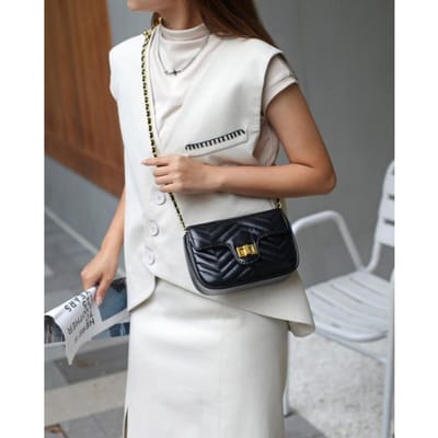Ketting Crossbody Tas Nieuwe Modieuze One Shoulder Oksel Kleine Vierkante Tas Echt Leer Dames Tas Niche white