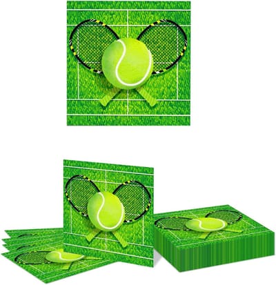 20 Stuks Tennis Servetten - Prachtige Vierkante Papieren Servetten met Realistische Tennisafbeeldingen voor Tennisfeestjes en Sportevenementen