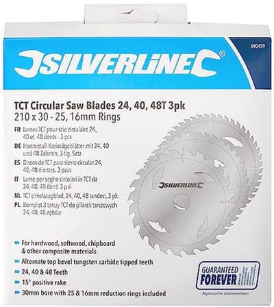 TCT Cirkelzaagbladen 3pk 210 mm met 24, 40 en 48 Tanden