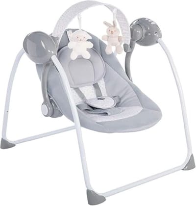 DD® Elektrische Wipstoel - Elektische Babyschommel - Schommelstoel - 12 Melodietjes en 2 Pluchen Speelgoedjes - 60x70x59cm - Grijs