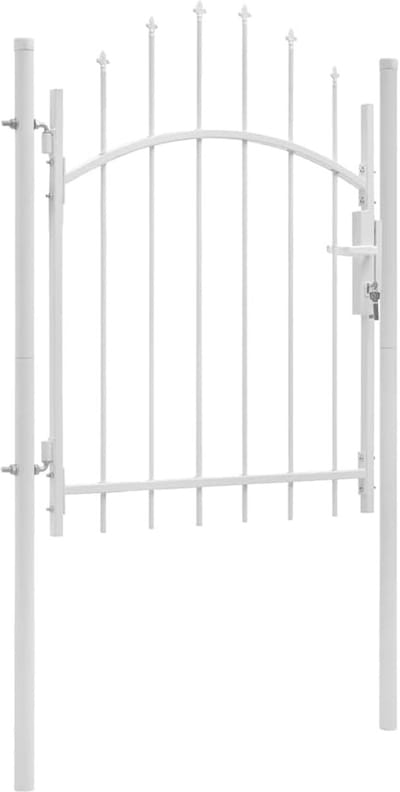Stalen Tuinpoort 1x1.75m Wit met Slot en Palen