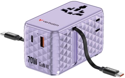 Verbatim Charge n Travel 70W 2C retractable Universal Travel Adapter - Purple