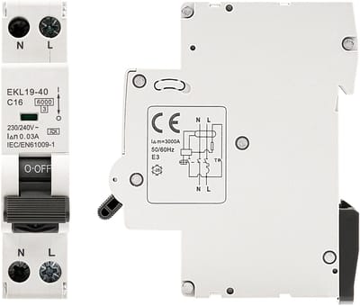 Circuit Breaker - Stroomonderbreker - Fi Switch 16A 30mA Residual Current Device - 230VAC Aardlekschakelaar Type A 1P+N (EKL19-40) - met aardsluiting, overbelasting en kortsluitbeveiliging