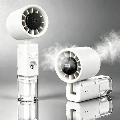 VHV - Handventilator - Mini ventilator - Draagbare ventilator - Met watervernevelaar - 5 snelheden - Oplaadbaar - Voor op reis, kantoor en vakantie - Wit