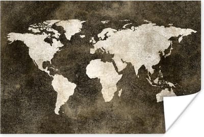Poster Wereldkaart - Vintage - Sepia - 30x20 cm