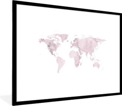 Poster in lijst - Fotolijst 80x60 cm - Posters - Wereldkaart - Roze - Marmer - Posterlijst zwart - Decoratie - Wanddecoratie woonkamer - Muurdecoratie slaapkamer