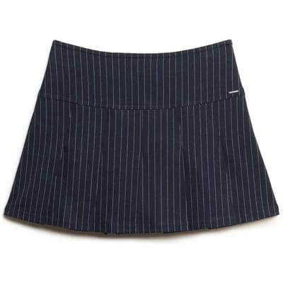 Superdry Krijtstreep Plooirok Mini Blue Grootte: 42