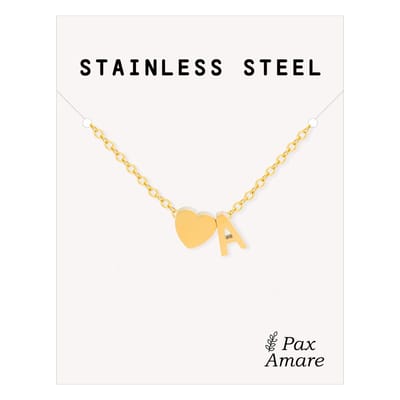 Letter A Ketting Goudkleurig - Stainless Steel - Initiaal & Hartje Hanger - Initialen Ketting op Cadeau Kaartje - Pax Amare