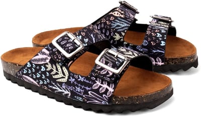Inkkas Vegan dames sandalen Loomi Buckle – Buckle sandalen met lemur en nachtprint – lichte comfortabele zomersandalen voor festivals en vrije tijd