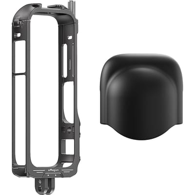 Cage vidéo panoramique aMagisn avec double support pour griffe froide et capuchon d'objectif en silicone et protection en métal Two-Prong Mount Version black