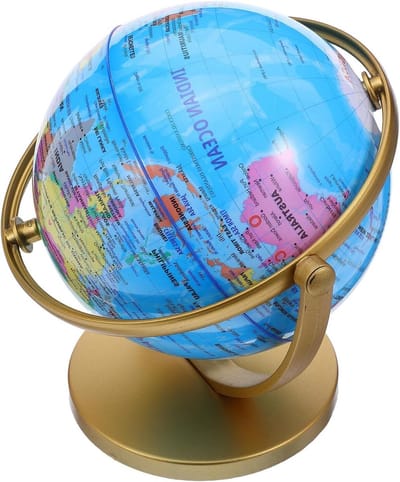 Draaibare Wereldbol - Educatieve Globe - Kantoor Decoratie - Gedetailleerde Kaart - 27 x 25 cm - Blauw