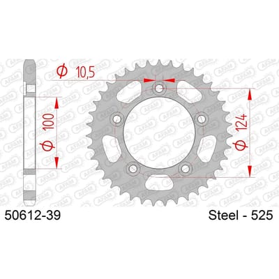 Stalen motortandwiel achteraan Afam 525 39 dents