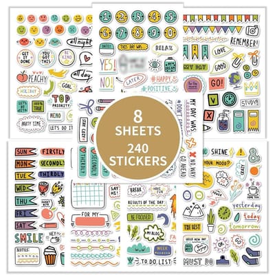 Dailygoods- Planner Stickers 240 Stuks - 8 Vellen Dagelijkse Stickers - Zelfklevend - Esthetische Decoratie - Hoogwaardig Papier - Geschikt Voor Scrapbooking - Planningsstickers