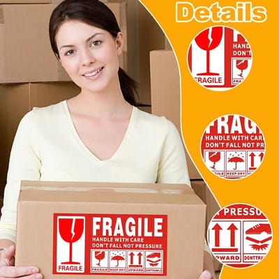 longziming - Fragiel Waarschuwingsstickers - Fragile Labels - 500 stuks - 9 x 5 cm-Pakket Stickers - Handle With Care - Zelfklevend - Verzending - Rood Wit