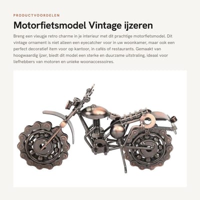 Dailygoods- Motorfietsmodel vintage - IJzeren ornament - Kantoordecoratie - Duurzaam materiaal - Milieuvriendelijk - Perfect cadeau - Motorfietsdecoratie