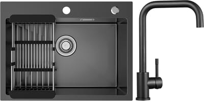Sofetiy MAX Spoelbak Keuken 60x45cm - Spoelbakken Keuken Met Keukenkraan - Spoelbak Keuken met Kraangat - Spoelbak met Afdruipgedeelte - Antraciet