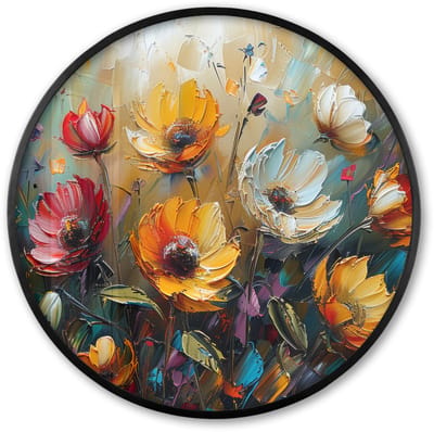 Poster in lijst Rond - Fotolijst 60x60 cm - Posters - Bloemen - Verf - Kunst - Modern - Ronde posterlijst zwart - Decoratie - Wanddecoratie woonkamer - Muurdecoratie slaapkamer