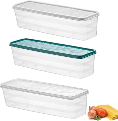 Ideale Opbergdozen voor Pasta en Spaghetti - Set van 3 Transparante Plastic Containers in Groen en Grijs voor Eenvoudige Opslag en Organisatie