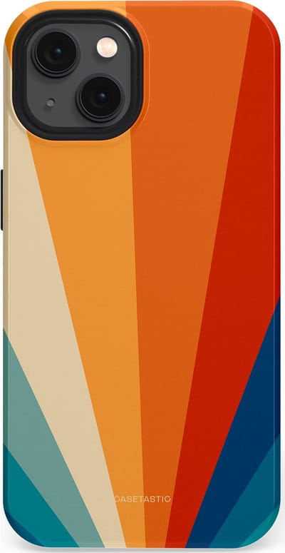 Casetastic hoesje geschikt voor Apple iPhone 13 - MagSafe - Dubbellaagse bescherming - Retro straal - Fashion Case - Oranje Okergeel Petrol Rood
