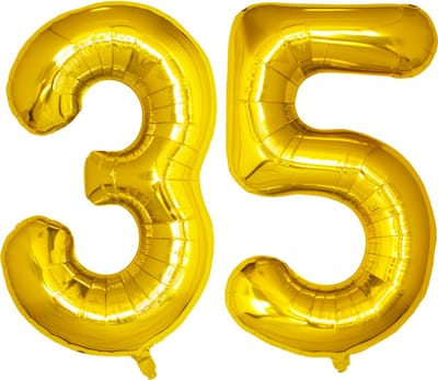 Folie Ballon Cijfer 35 Jaar Goud Verjaardag Versiering Helium Cijfer Ballonnen Feest versiering Met Rietje - 86Cm